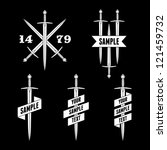 monochrome label with sword and ribbon