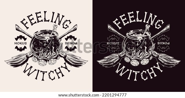 Monochrome Label Witchy Cauldron Bubbling Liquid Stock Vector (Royalty ...