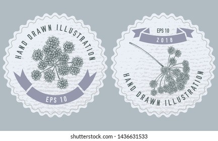 Monochrome labels with angelica stock illustration