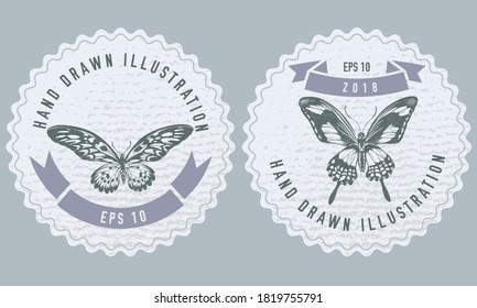 Monochrome labels design with illustration of african giant swallowtail, papilio torquatus