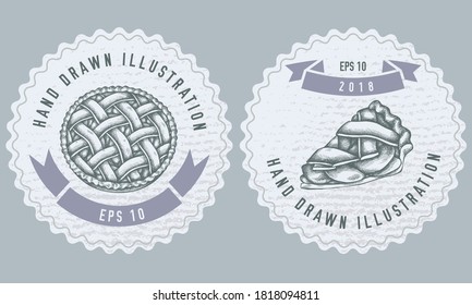 Monochrome labels design with illustration of apple pie