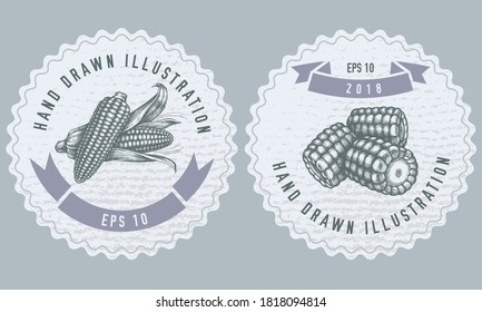 Monochrome labels design with illustration of corn