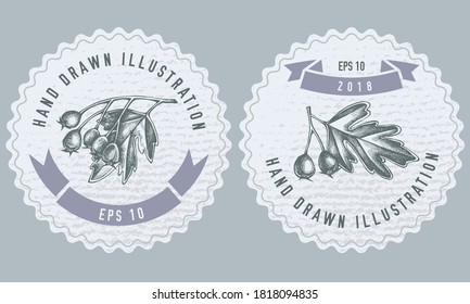 Monochrome labels design with illustration of hawthorn