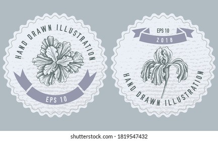 Monochrome labels design with illustration of iris