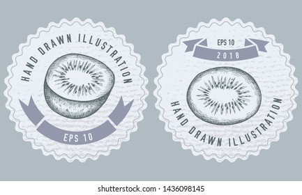Monochrome labels design with illustration of kiwi