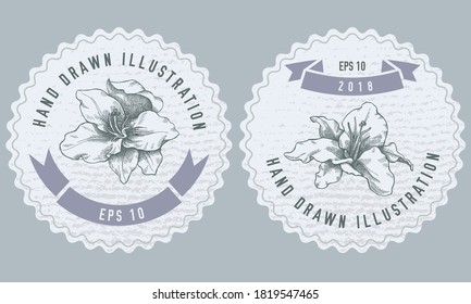 Monochrome labels design with illustration of lily