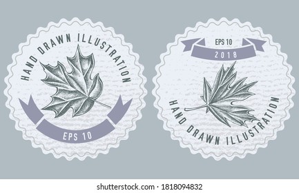 Monochrome labels design with illustration of maple