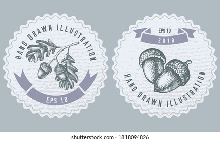 Monochrome labels design with illustration of oak