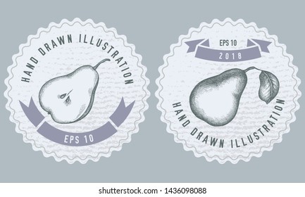 Monochrome labels design with illustration of pears