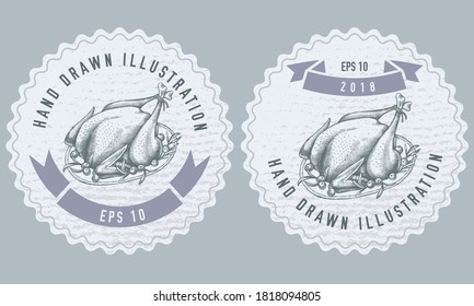 Monochrome labels design with illustration of turkey