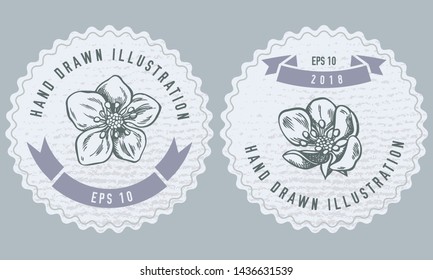 Monochrome labels with strawberry flower stock illustration