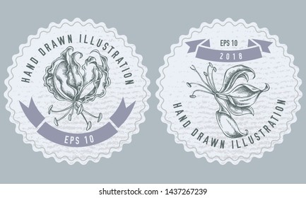 Monochrome labes with gloriosa illustration