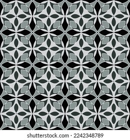 Monochrome lattice seamless pattern. Overlapping art forms, stripes, polygons, segments are grouped and arranged in a certain order. Vector. 