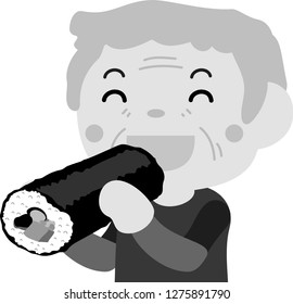 Monochrome Laughing People eating Ehomaki