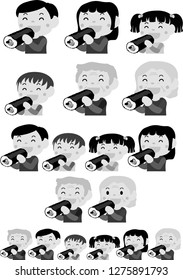 Monochrome Laughing People eating Ehomaki set