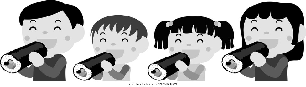 Monochrome Laughing People eating Ehomaki