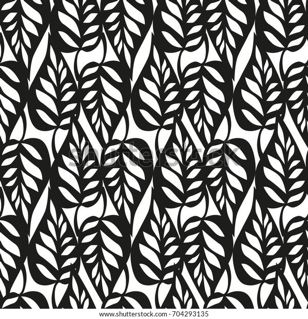 白黒の葉の背景にパターンベクターイラスト 葉のパターン 織物用デザイン のベクター画像素材 ロイヤリティフリー