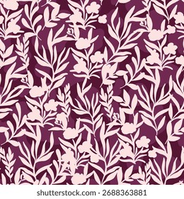 Monochrome Leaves and Branches Vector Seamless Pattern