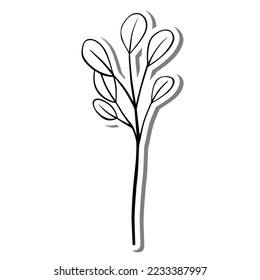 Monochrome leaves on white silhouette and gray shadow. Vector illustration for decoration or any design.