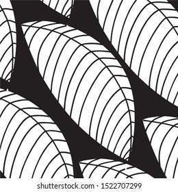 Monochrome leaves pattern on black background. 