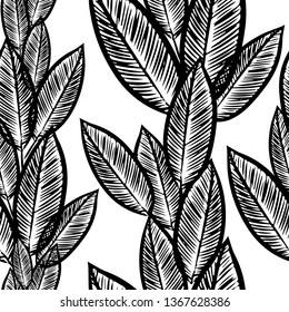 Monochrome leaves seamless pattern