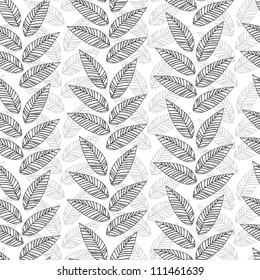 monochrome leaves seamless pattern on white background