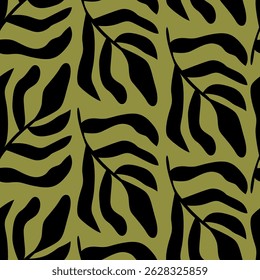 Monochrome leaves seBrush drawn tropical leaf wallpaper. Hand drawn botanical organic vector illustration. Design for fabric, print, cover, banner, wallpaper.