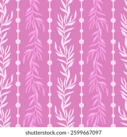Monochrome Leaves Vector Seamless Stripes Pattern