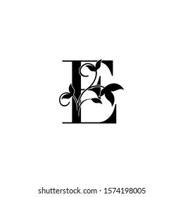 Monochrome  Letter  E logo icon. Design concept logo  letter E  with  leaves golden color for luxuries, initial, fashion, restaurant, cafe, hotel and more brand identity.