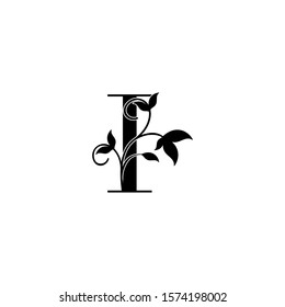 Monochrome  Letter  I logo icon. Design concept logo  letter I  with  leaves golden color for luxuries, initial, fashion, restaurant, cafe, hotel and more brand identity.