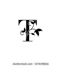 Monochrome Letter T logo icon. Design concept logo  letter T  with  leaves golden color for luxuries, initial, fashion, restaurant, cafe, hotel and more brand identity.