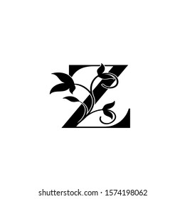 Monochrome  Letter Z logo icon. Design concept logo  letter Z  with  leaves golden color for luxuries, initial, fashion, restaurant, cafe, hotel and more brand identity.