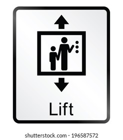 Monochrome lift related public information sign isolated on white background