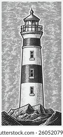 Monochrome lighthouses vintage design illutration.