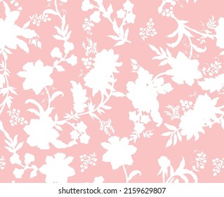 Monochrome Lily Flowers Leaves Silhouettes Seamless Pattern Minimal Floral Shadows Isolated Trendy Pattern Chic Colors Perfect for Allover Fabric Print or Wall Paper Pastel Pink Tones