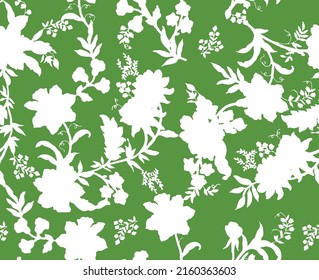 Monochrome Lily Flowers Leaves Silhouettes Seamless Pattern Minimal Floral Shadows Isolated Trendy Pattern Chic Colors Perfect for Allover Fabric Print or Wall Paper Bright Green White Tones