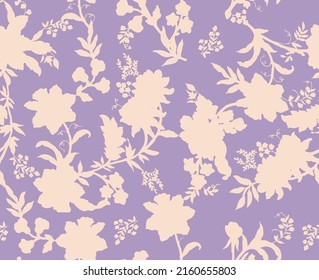 Monochrome Lily Flowers Leaves Silhouettes Seamless Pattern Minimal Floral Shadows Isolated Trendy Pattern Chic Colors Perfect for Allover Fabric Print or Wall Paper Lilac Tones