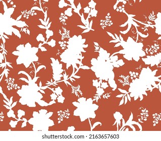 Monochrome Lily Flowers Leaves Silhouettes Seamless Pattern Minimal Floral Shadows Isolated Trendy Pattern Chic Colors Perfect for Allover Fabric Print or Wall Paper Amber Brown White Tones - Shutterstock ID 2163657603