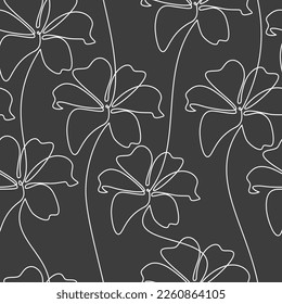 Monochrome lily flowers seamless pattern. Line continuous  vector illustration. Botanical outline backdrop. Floral wallpaper, abstract background, fabric textile print, wrapping paper, package design.