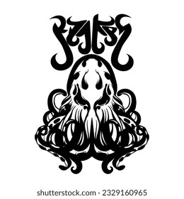 Monochrome limbs of the sea monster kraken. Vintage vector illustration,kraken lettering custome