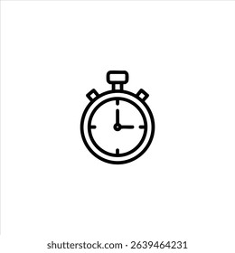 Monochrome line art of an analog stopwatch with a circular casing and control buttons. Centered and isolated on a white background.