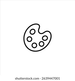 Monochrome line art of an artist's palette with thumb hole and paint splotches. Isolated on a white background.