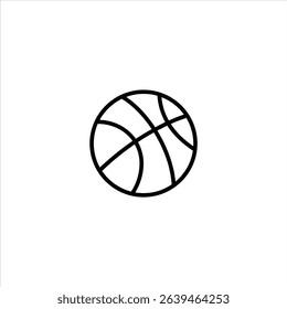 Monochrome line art of a basketball with characteristic curved seam lines. Centered and isolated on a white background.