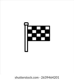 Monochrome line art of a checkered racing flag with an alternating square pattern on a pole. Centered and isolated on a white background.