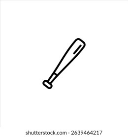 Monochrome line art of a classic tapered baseball bat with a barrel end and handle knob. Centered and isolated on a white background.