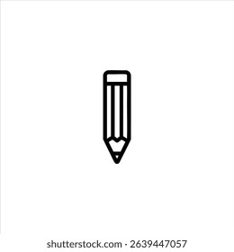 Monochrome line art of a classic wooden pencil with a sharpened tip, for drawing and writing. Isolated on a white background.