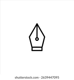 Monochrome line art of a close-up fountain pen nib, for calligraphy and writing. Isolated on a white background.