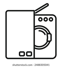 Monochrome line art drawing of a modern combination washer dryer appliance