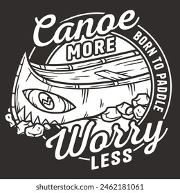 Monochrome line art emblem featuring a stylized canoe overlaid for camping and hiking enthusiasts who love the wild.