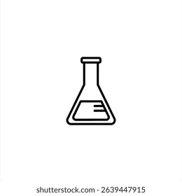 Monochrome line art of an Erlenmeyer flask, a common piece of laboratory glassware with a conical body and narrow neck. Isolated on a white background.